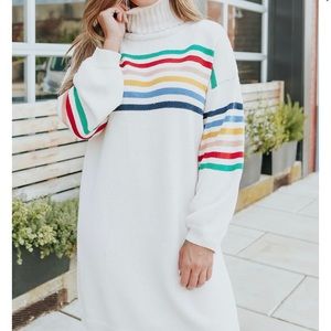 TURTLENECK RAINBOW STRIPE SWEATER DRESS